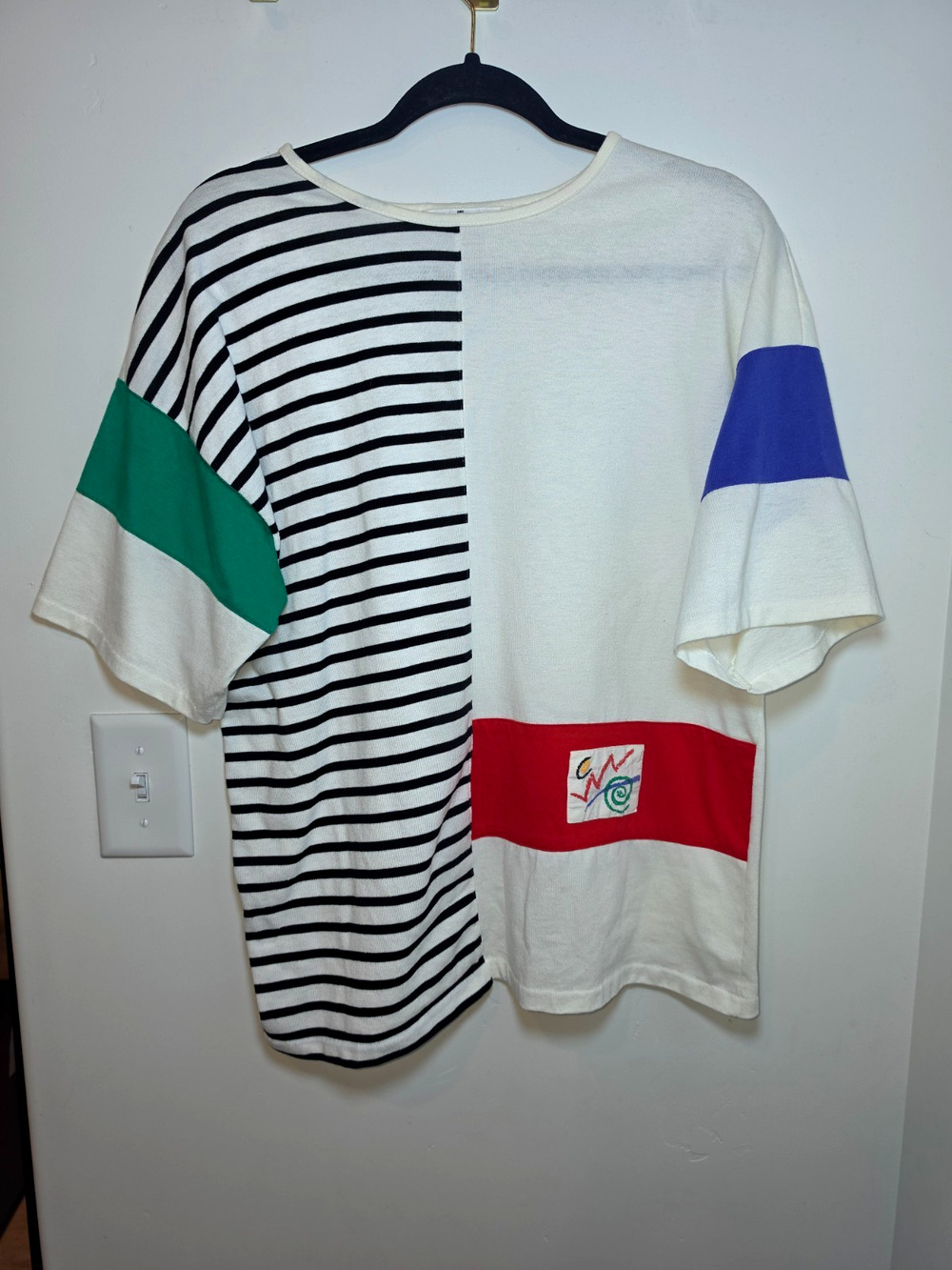 Vintage 80s 90s Abstract Art Striped Colorblock Oversized T Shirt Sz Large